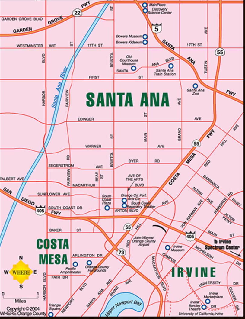 Santa Ana Costa Mesa Map California